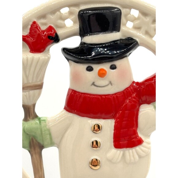 Lenox Pierced Figural Snowman Christmas Ornament Bone China 24K Gold Accent 3.5" - Picture 10 of 16
